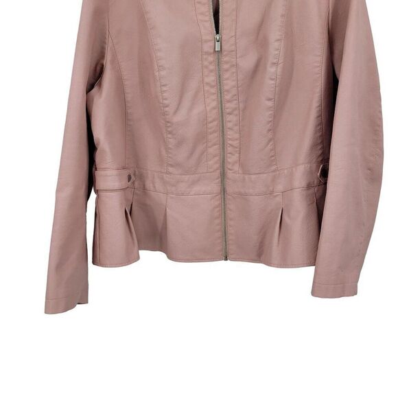 Baccini Vegan Faux Leather Biker Jacket 3X Pink Pleated Peplum Zip Barbiecore - Picture 6 of 11